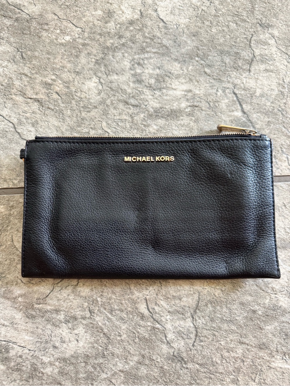 Michael Kors Black Pebbled Leather Wristlet with Gold Hardware